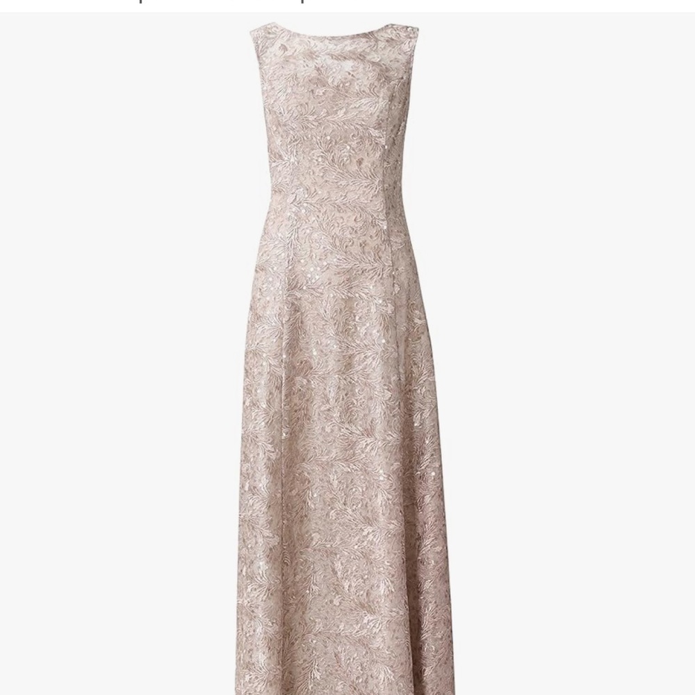 Papell Studio Navy Blue Rose Gold Embellished Blouson Mesh Gown Size 6 $299